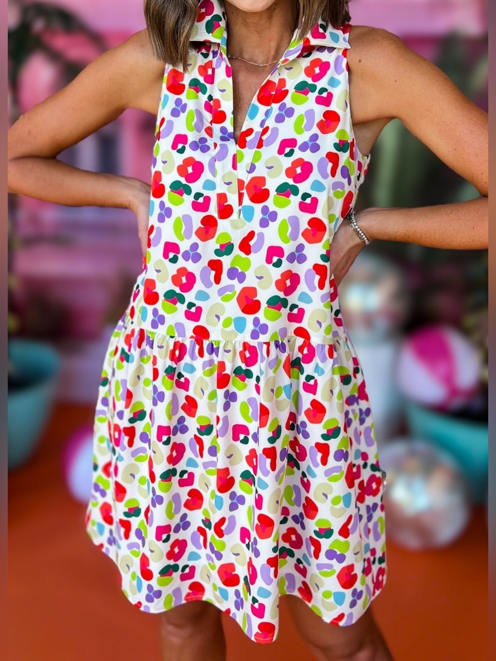SSYS THE KENDALL SLEEVELESS COLLARED DRESS IN ANIMAL, WOMEN SIZE M